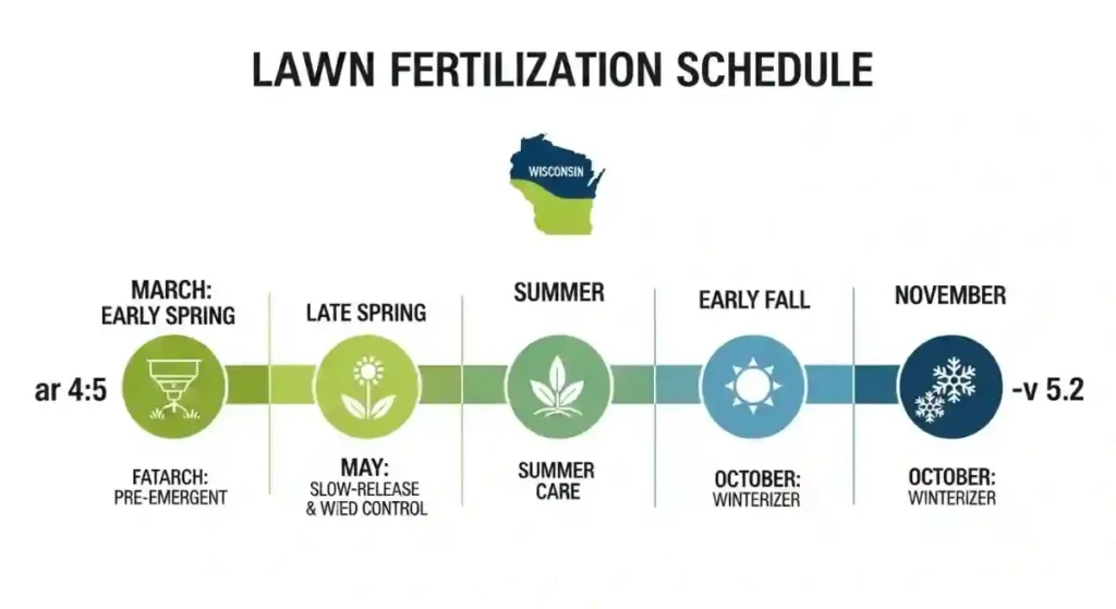 Season wise Lawn fertilization schedule kenosha wi